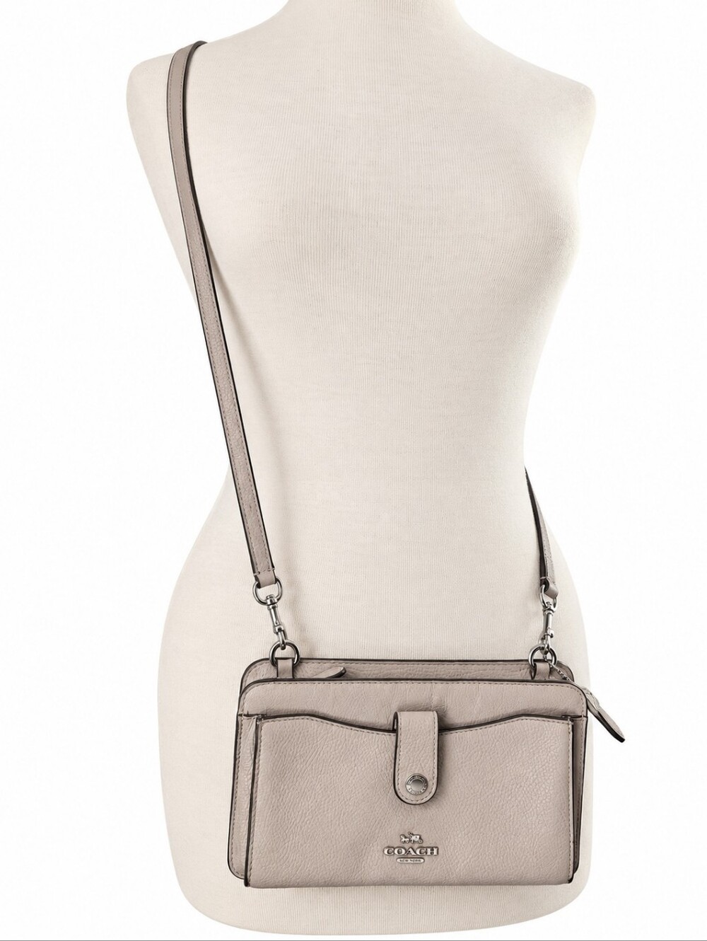 Coach Noa Pop-Up Messenger Pebbled Leather Crossbody Bag Light Gray